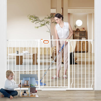owlie 37.4" Extra Tall Wide Baby Gate for Stairs Doorways,47-57 Inch Extra Large Long Baby Gate with Door Indoor Safety Metal Pressure Mounted Pet Gate with Walk-Thru Auto Close, Black