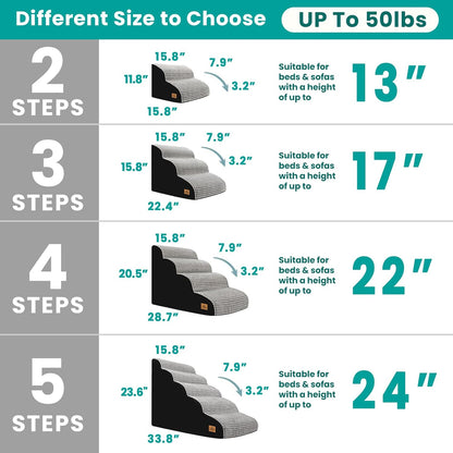 Dog Stairs for Bed 15.8'' H, 3 Step Dog Ramp for Small Dogs and Cats, Curved Dogs Steps for Sofa Couch or Chair, Portable Pet Stairs for High Bed Climbing, Non-Slip Balanced Pet Step Indoor, Brown