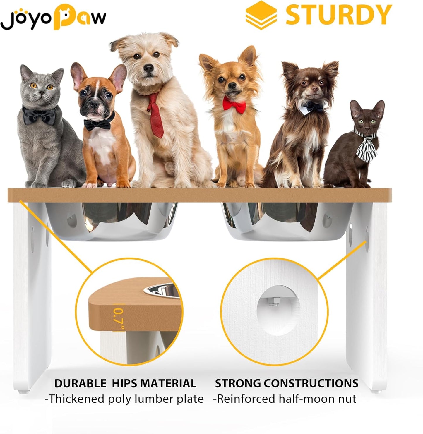 Elevated Dog Bowls, Bamboo Raised Dog Bowl for Medium Dogs, with 2 Stainless Steel Bowls (7'' Tall-40 oz Bowl)