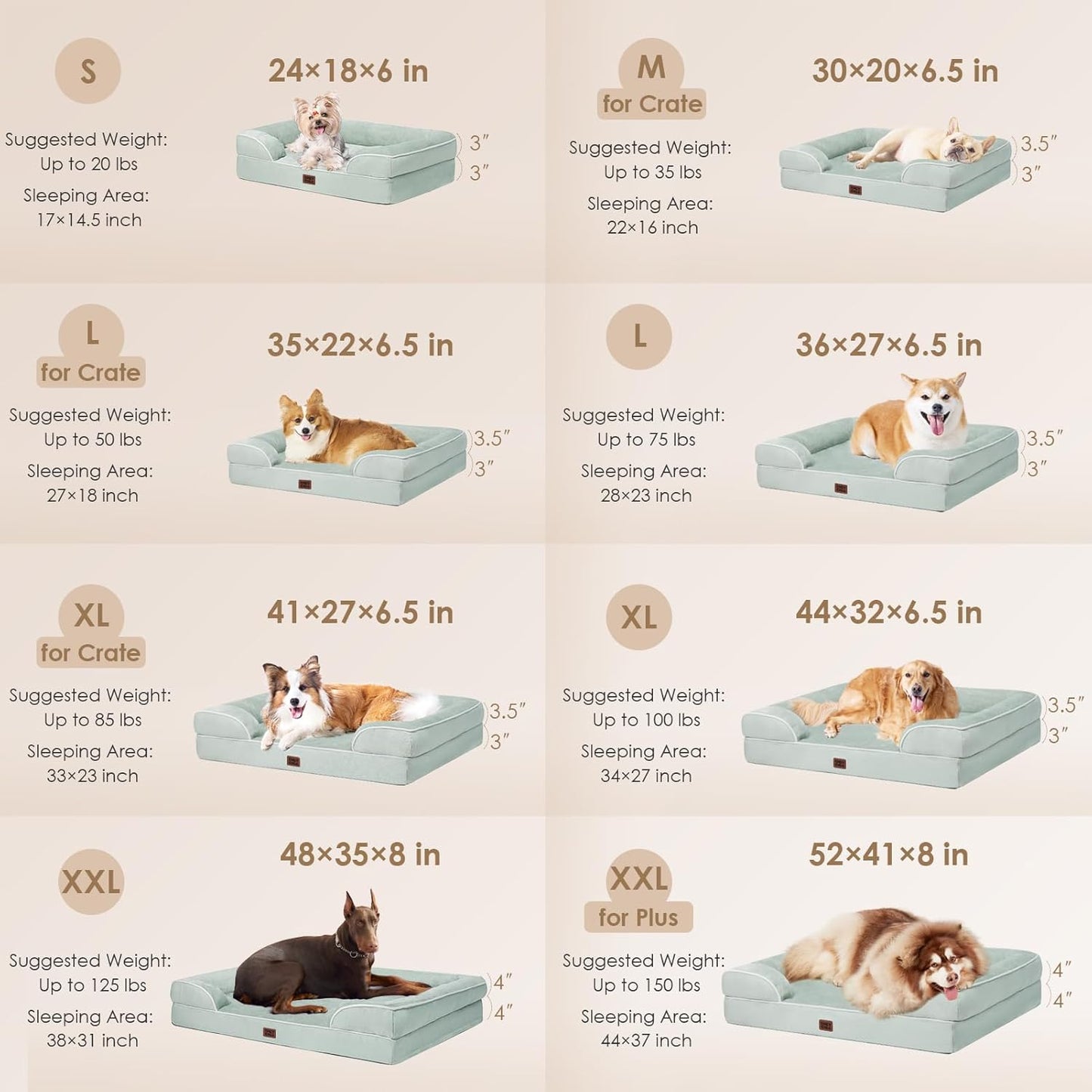 EHEYCIGA Orthopedic Dog Beds for Extra Large Dogs 44x32Inch, Waterproof Memory Foam XL Pet Bed with Sides, Non-Slip and Egg-Crate Foam Big Dog Couch Bed with Washable Removable Cover, Grey