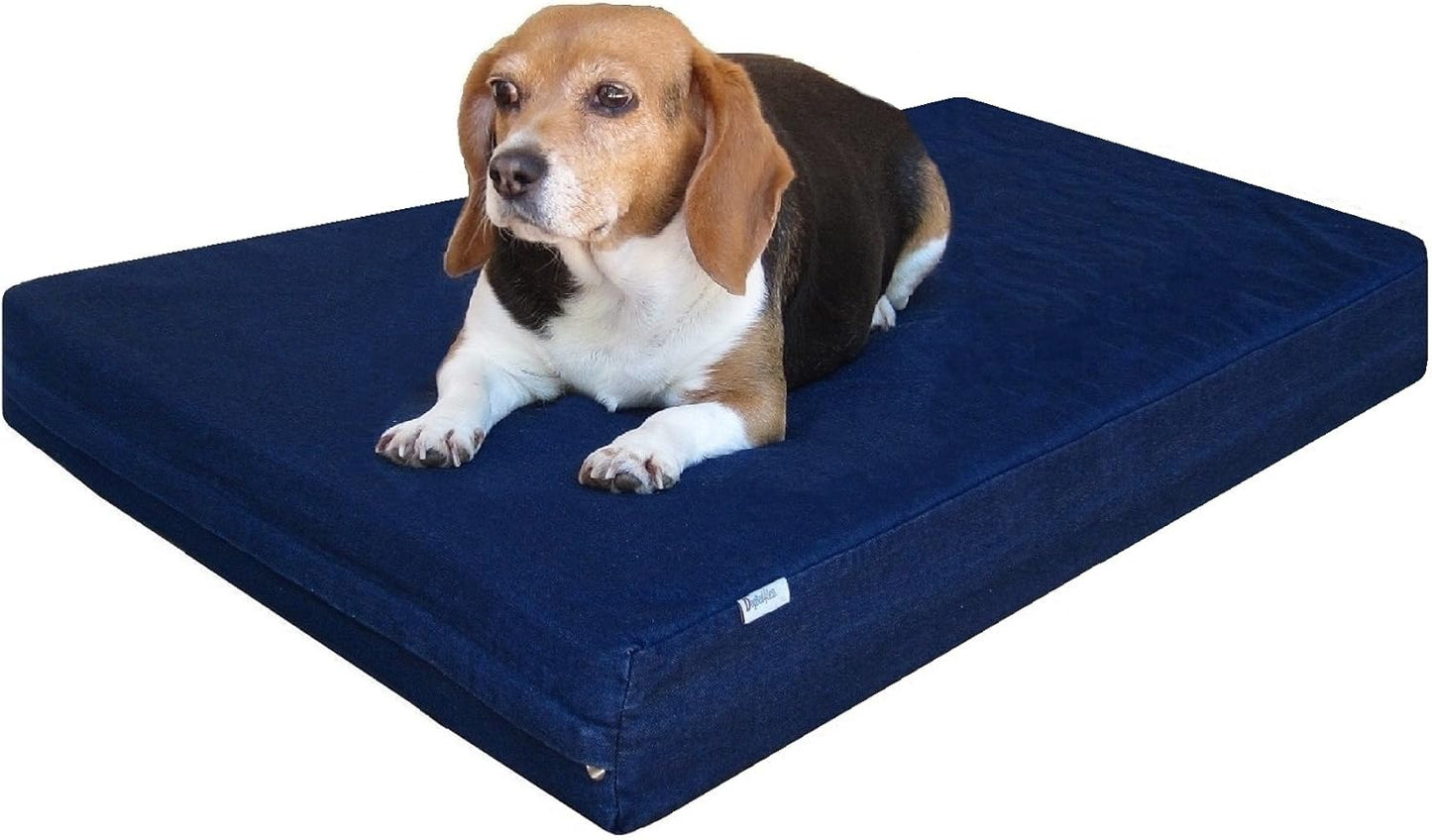 Dogbed4less Large Orthopedic Memory Foam Dog Bed for Medium to Large Dogs with Durable Waterproof Internal Case, Removable Washable Denim Cover + Bonus Pet Bed Cover, 41X27X4 Fit 42X28 Dog Crate, Blue