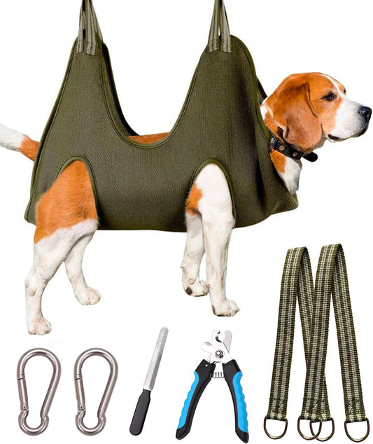 Kkiimatt 10 in 1 Pet Grooming Hammock Harness with Nail Clippers/Trimmer, Nail File, Dog Hammock/Grooming Sling for Nail Trimming/Clipping