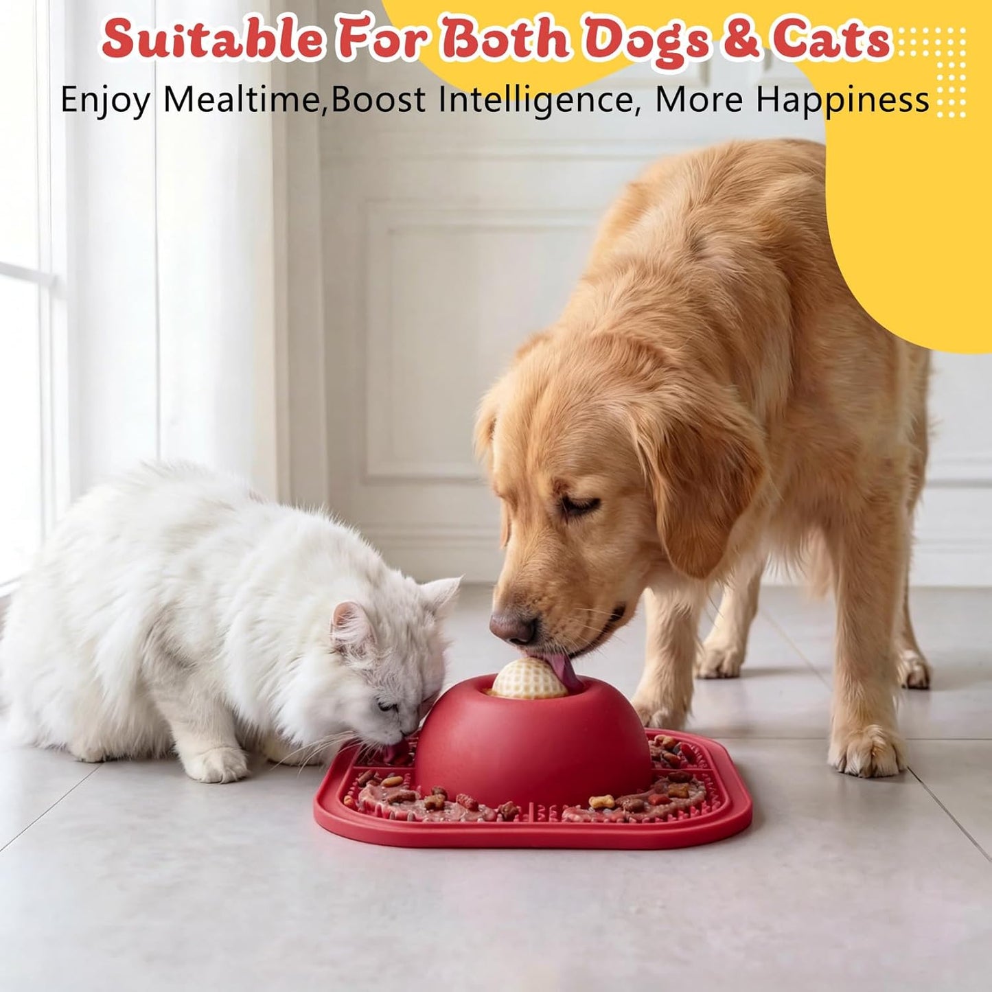 Slow Feeder Dog Bowls & Lick Mat for Liquid and Thick Treat, Anti-Slip Dog Lick Bowl with Interactive Rolling Ball, 5/6 Cup Pup Licking Toy for Large Medium Small Dogs and Cats Blue