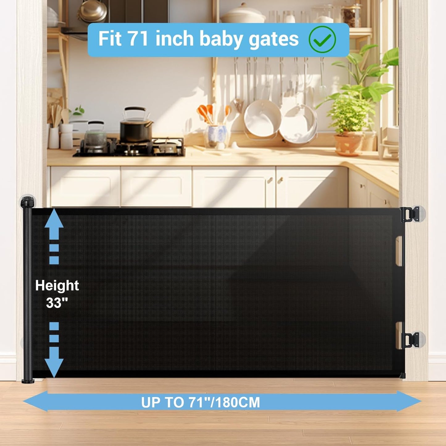 HAMOPY Retractable Baby Gate, 33" Tall, Extends up to 55" Wide, Durable Auto-Lock Baby Gates for Stairs, Mesh Dog Gate and Child Safety Gates for Doorways, Hallways, Indoor, Outdoor(Black)