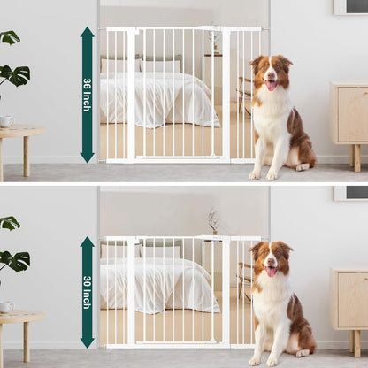 keny 29.7"-46" Baby Gate for Stairs, Auto Close Dog Gates for Doorways, Pressured Mounted No Drilling Pet Gate Extra Wide, One-Hand Opening Dual Lock Stair Gate, Indoor Kids Necessities, Black