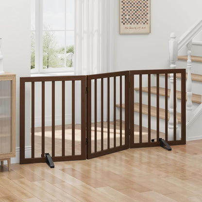 Freestanding Foldable Dog Gate - 4 Panel Room Divider with Metal Support Feet (Black)