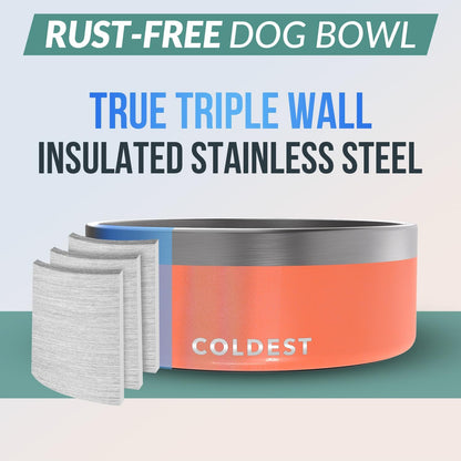 Coldest Dog Bowl - Anti Rust Metal, Non Slip, 3 Layers Insulated Stainless Steel Dog Bowls - Spill Proof & Heavy Duty - Water Bowl for Dogs, Cats & Pets, Dish Washer Safe (21 oz, Stealth Black)