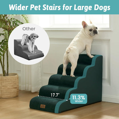 COZY KISS Dog Stairs for Small Dogs 15.7" H, Curved Dog Step for Puppy, Older Cat, Medium Pet Ramp for Sofa, Couch or Chair, Ladder with High Density Foam, 3 Step, 15.7x22.4x15.7 inch, Beige