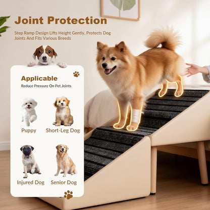 Dog Ramps for Small Dogs, Removable Non-Slip Mat, Foldable Wooden Dog Ramp, Split Ottoman Design for Small Frenchie, Pomeranian, Dachshund, Schnauzer, Chihuahua and so on （Light Brown）