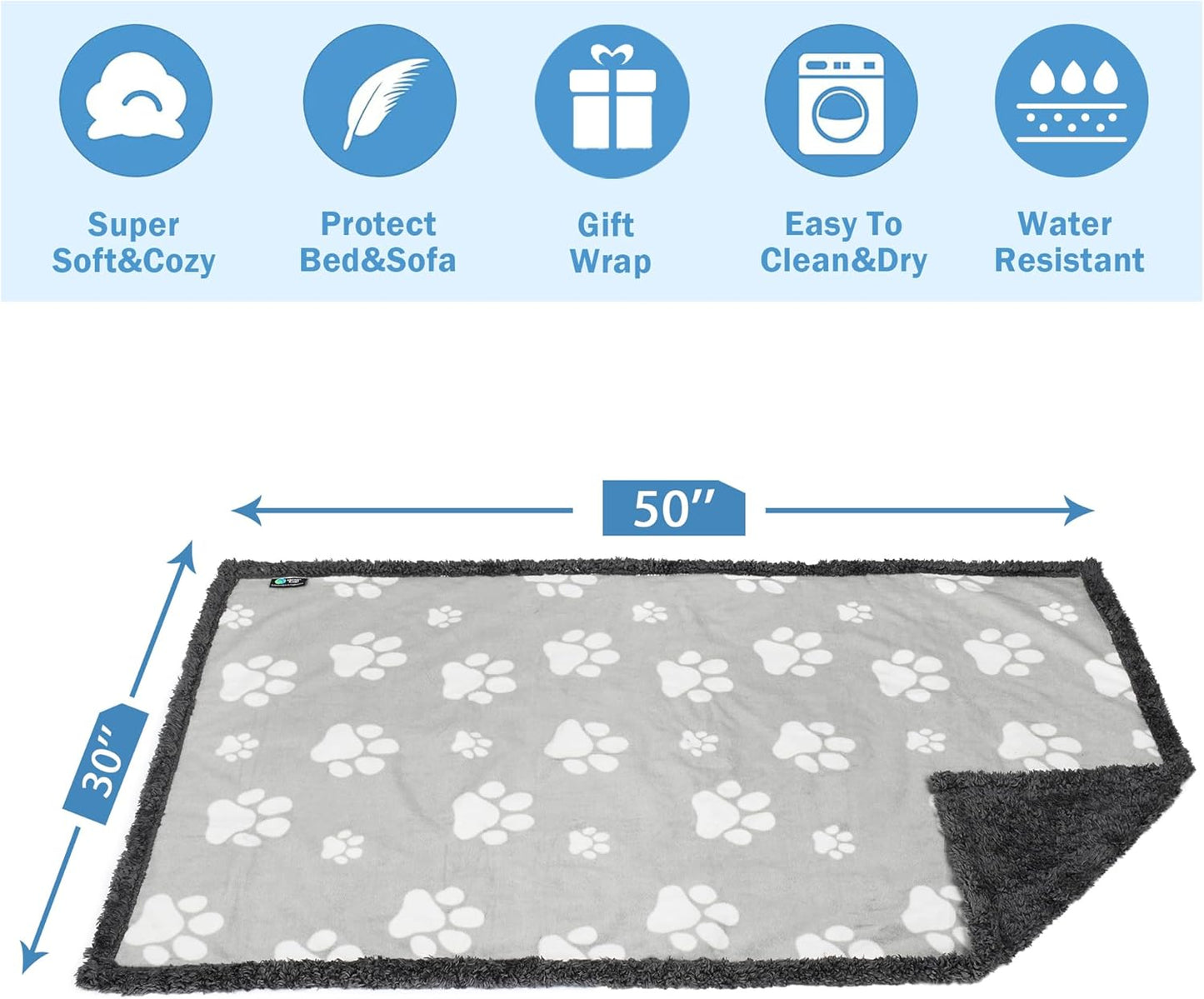 Kritter Planet Waterproof Dog Blanket, Reversible Water Proof Pet Blanket for Couch, Bed & Sofa, Washable Couch Covers for Large Dogs - Protects Furniture from Fur, Dirt, and Accidents
