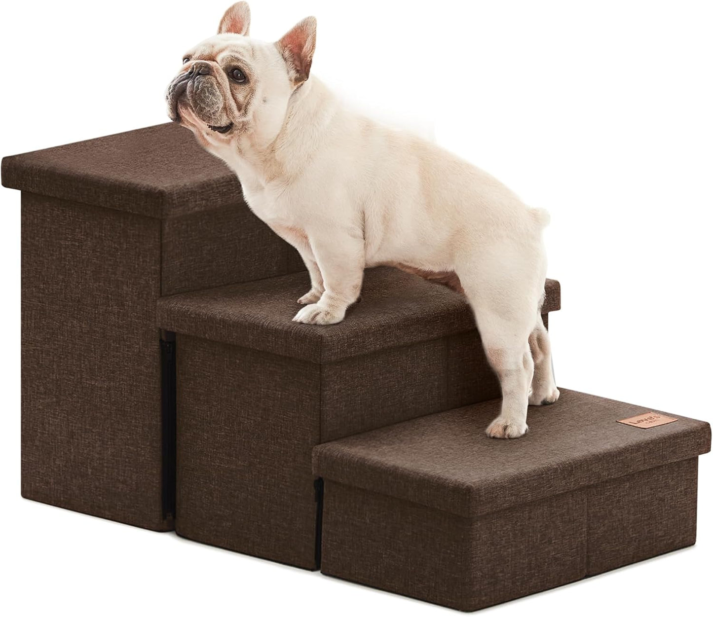 Love's cabin Dog Stairs with Storage 13" H, Foldable Pet Stairs for Small Medium or Large Dogs, Cat Puppy Steps Ramp with Zip up to 150 lbs, Solid Grey, 2 Steps