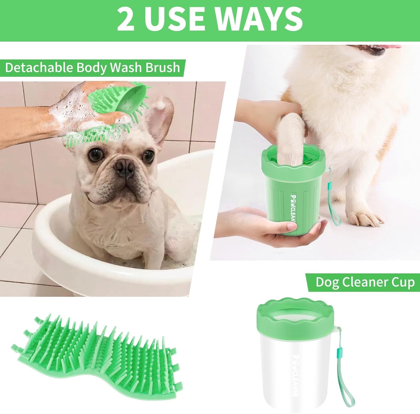 Professional 7 in 1 Dog Paw Cleaner for Dogs & Cats - Includes 1 Portable Paw Washer, 1 Bath Brush, 2 Dog Toothbrushes and 3 Absorbent Towels Note: Fits Paws up to 2 Inches Wide (Small, Blue)