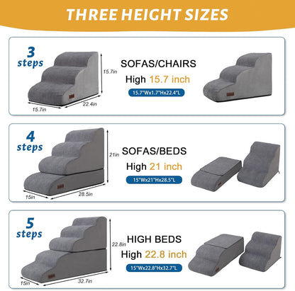 Aodisman 3-Step Dog Ramp and Stairs for Sofa and Chair - Non-Slip Sturdy Pet Steps for Small Dogs and Cats,15.7" H,Grey