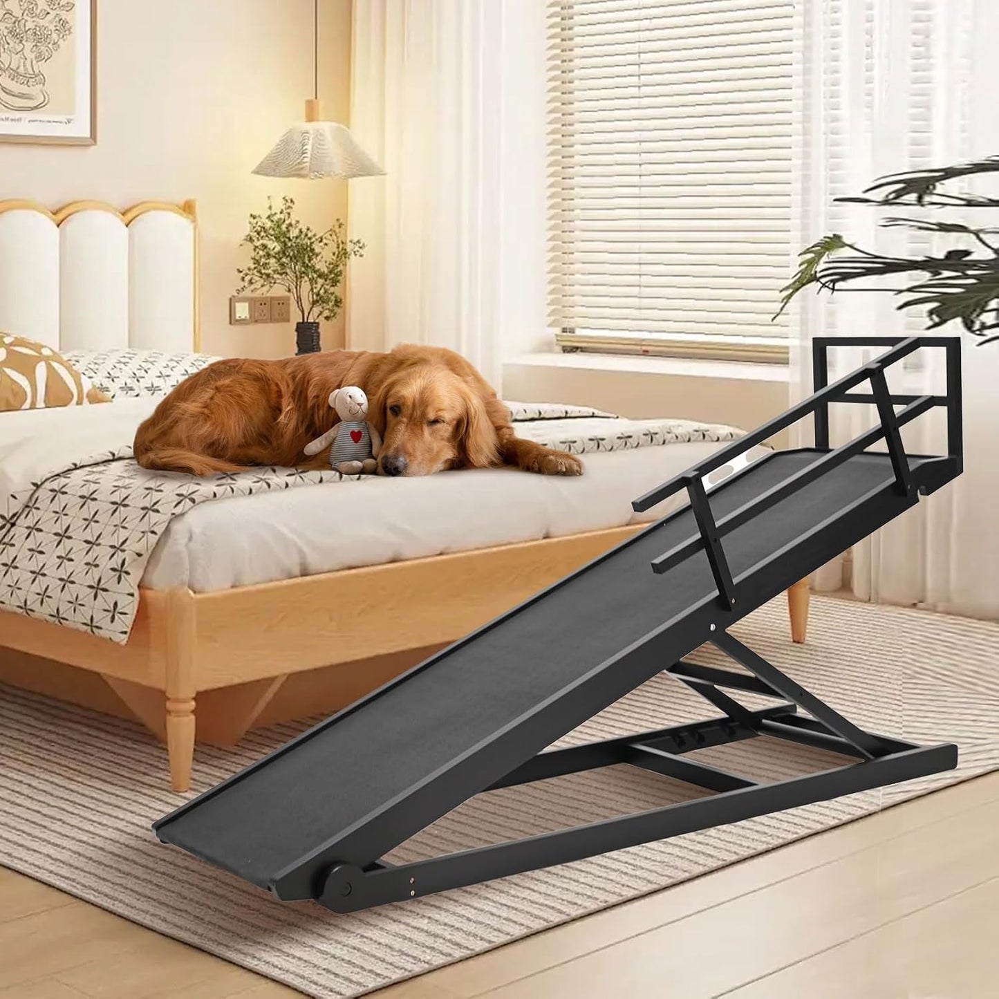 Dog Ramp for Couch, 5-Level Adjustable Wooden Pet Ramp for Bed & SUV, Adjustable Height 15.7"-23.6",Folding Non Slip Dog Ramps for Small Large Senior Dogs & Cats - Furniture Quality