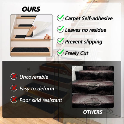 Stair Treads for Wooden Steps Carpet, Non-Slip Stair Runner Indoor Outdoor Stair Tread Mats Covers Pads, 19" x 31"Matching Landing Step Runner for Elders, Kids and Dogs (19" x 31", Black)