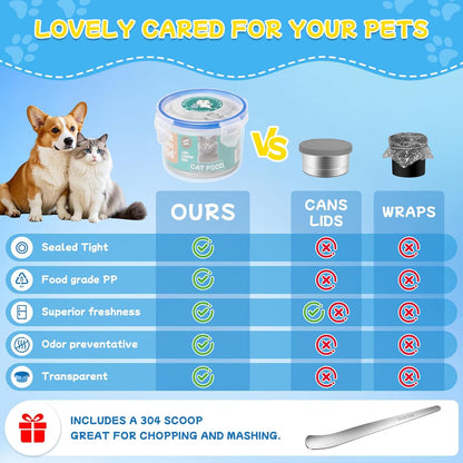 Canned Cat Food Storage Lids,Reusable Airtight Can Cover Pet Food Sealer - Keeps Dog Food Storage Container Food Fresh, Cat Food Container Eliminates Odor, Easy To Use With SUS 304 Spoon,Can Opener