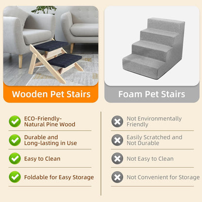 Dog Stairs/Ramp for Bed, Wooden 2-in-1 Foldable Pet Stairs & Ramp, Portable Dog Ladder Up to 180 Pound for Elderly/Short-Legged Dogs, 4 Steps for Beds, Couch, Cars