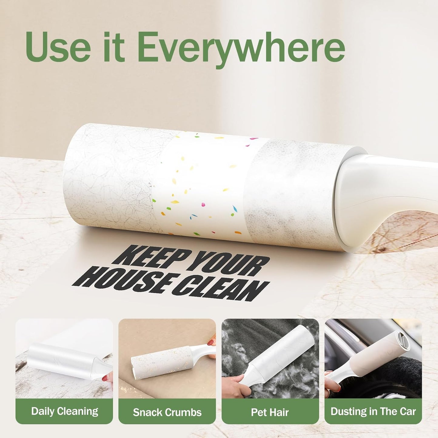 Lint Roller, 800-Sheet Extra Sticky Rollers for Pet Hair, 4 Handles, Value Pack for Dogs, Cats, Clothes, Carpet, Furniture