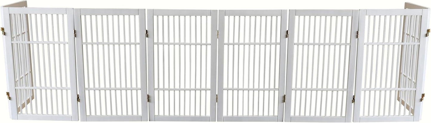 Urnporium Freestanding Wooden Dog Gate for Doorways – Foldable Acacia Wood Pet Gate, No Drill Portable Indoor/Outdoor Puppy Fence Barrier (White Pet Gate, 3 Panel 24" Tall)