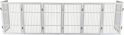 Urnporium Freestanding Wooden Dog Gate for Doorways – Foldable Acacia Wood Pet Gate, No Drill Portable Indoor/Outdoor Puppy Fence Barrier (White Pet Gate, 3 Panel 24" Tall)