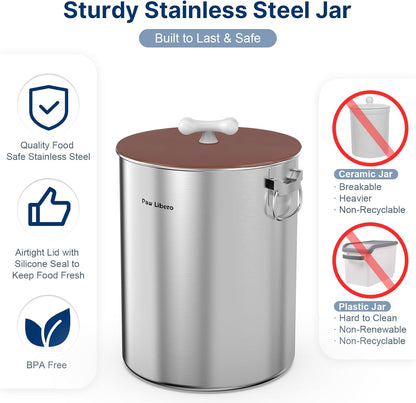 Paw Libero 25 Lbs Stainless Steel Dog Food Storage Container with Airtight Lid & Ceramic Bone Handle, Large Metal Dog Food Bin for Dogs & Cats, Keep Fresh, Easy to Clean