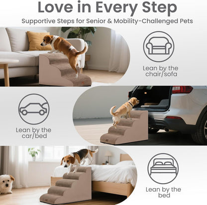 GoGoBunny Ramp Dog Stairs for Couch Sofa and Chair 15.7" H, 3-Step Pet Steps for Small Dogs and Cats, Non-Slip Waterproof Fabric Cover, Stable and Balanced Indoor Step, Pets Friendly, Grey