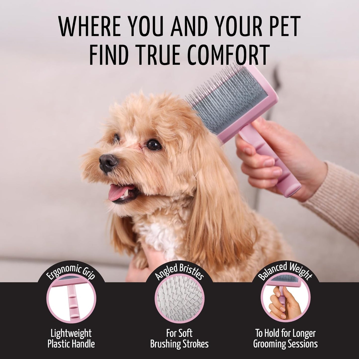 Tauro Pro Line Deshedding Slicker Brush for Dogs & Cats, Soft Pins for Gentle Dematting & Detangling, Grooming Tool for Long & Wavy Coats, Ideal for Spaniels, Non-Slip Grip, Purple, Large Size (L)
