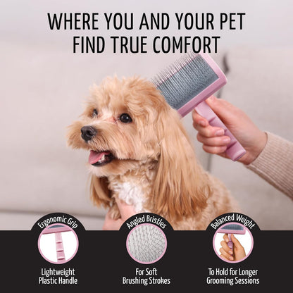 Tauro Pro Line Deshedding Slicker Brush for Dogs & Cats, Soft Pins for Gentle Dematting & Detangling, Grooming Tool for Long & Wavy Coats, Ideal for Spaniels, Non-Slip Grip, Purple, Large Size (L)
