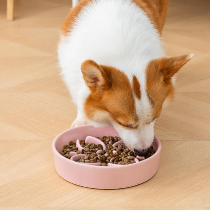 vancasso Ceramic Slow Feeder Dog Bowls, Puzzle Dog Food Bowls with Floral Maze, Anti -Slip Pet Food Dish for Small Breed, 0.6 Cups, Pink