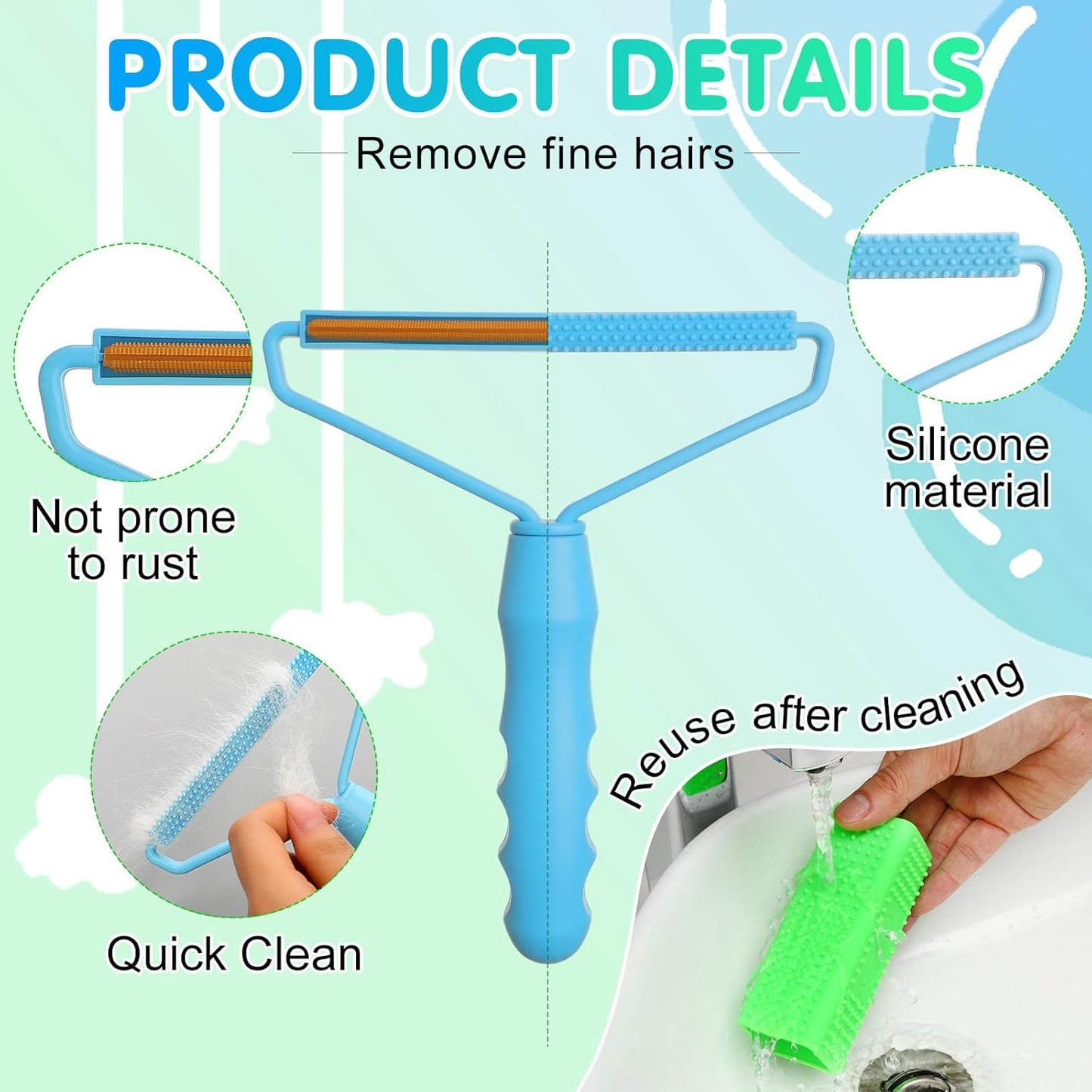 Honeydak 3 Pieces Hair Remover Tool Dog Hair Remover Pro Silicone Cleaner Brush Roller Fuzz Hairball Brush for Carpet Rake, Car Mat, Couch, Pet Bed, Clothes