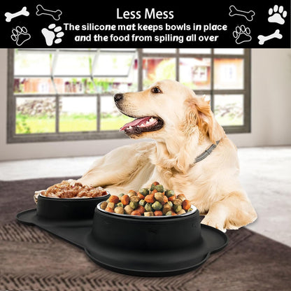 AsFrost Dog Food Bowls Stainless Steel & Water Dish with No-Spill and Non-Skid, Feeder Bowls with Dog Food Dish for Small Medium Large Size,Dogs,Cats,Puppy Pets, Black, 12oz