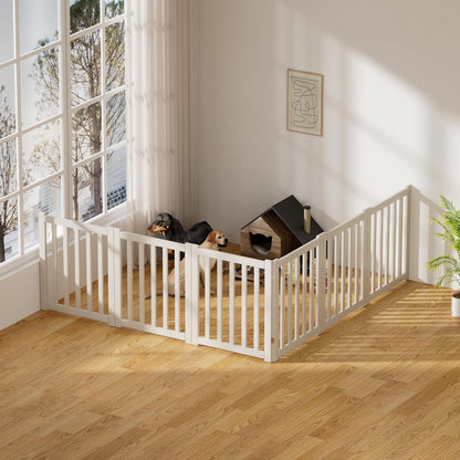2-Panel Solid Wood Dog Gate - Freestanding Folding Pet Gate for Doorways, Stairs, Indoor, 24" Height, No Installation Needed, Natural Wood