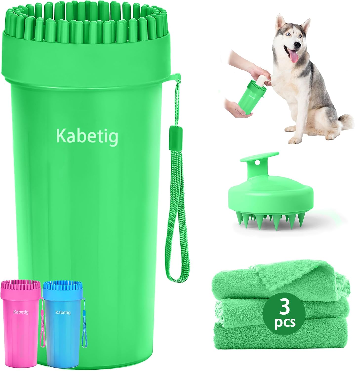 Dog Paw Cleaner Kit for L/XL Dogs - Quick Clean No Full Bath, 2-in-1 Paw Wash Cup with Detachable Silicone Brush Head, Includes Bath Brush & 3 Absorbent Towels, Blue