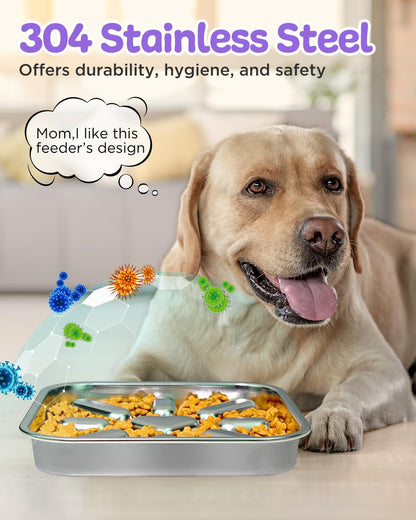 Slow Feeder Dog Bowls with Non-Slip Mat, Stainless Steel Metal Slow Feeder for Small & Medium Dogs, 2 Cups Pet Bowl for Fast Eaters, Slows Down Eating, Dishwasher Safe, Anti-Gulping Dog Bowl
