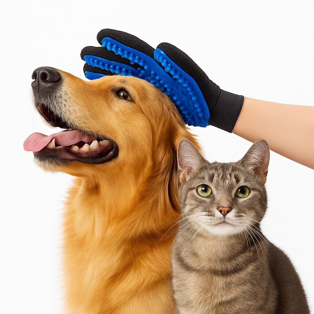 Limpet Grooming Glove- Hair remover gloves- Gentle shedding brushes for dogs, cats & horses (1 pair) (Blue)