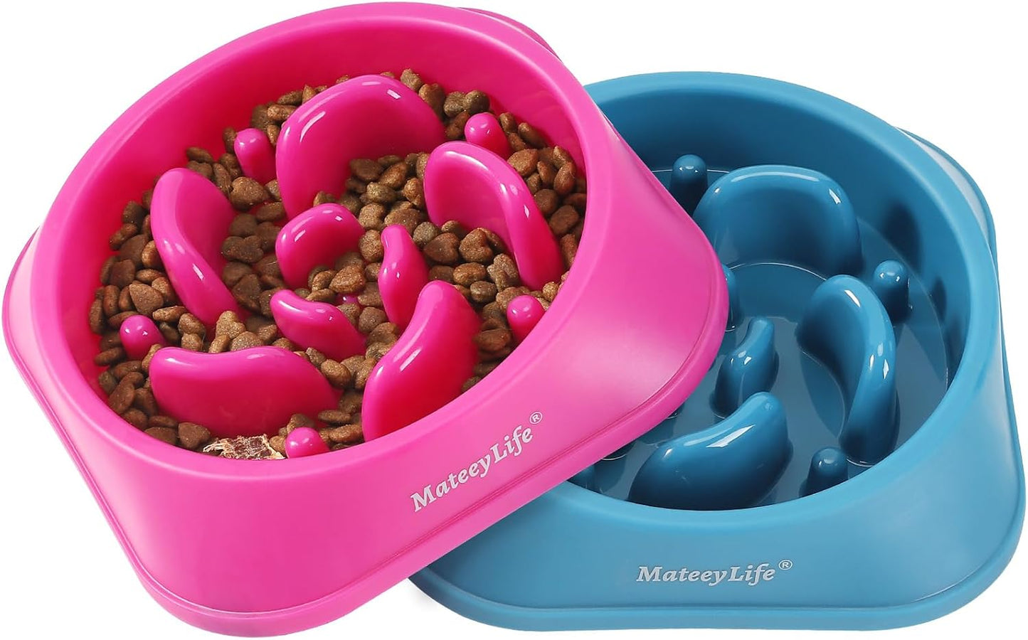 MateeyLife Slow Feeder Dog Bowls 2PCS, Anti-Choking Puzzle Dog Food Bowls, Anti-Slip Interactive Feeding Slow Down Eating, Bloat Stop Maze Dishes for Medium Breeds Pink&Purple