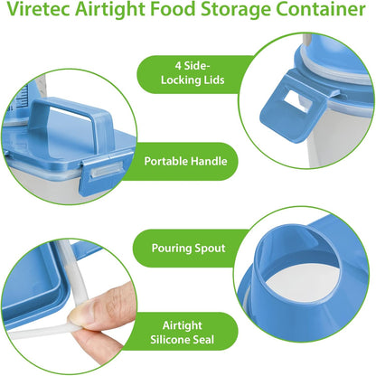 Viretec Rice Airtight Storage Container, 3 to 5Lbs Cereal Dry Food Flour Bin, Pet Dog Cat Food Dispenser with Measuring Cup, BPA Free Clear Plastic Kitchen and Pantry Organization Bin for Sugar