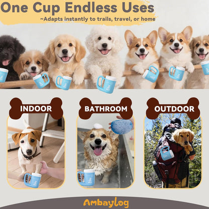 Medium Pet Paw Cleaner Cup - Easy Press Design Dog Foot Washer with Soft Massage Brush & Absorbent Towel - Reusable Durable Paw Cleaning Cup for Dogs Cats, Easy to Clean Handheld Bath Tool
