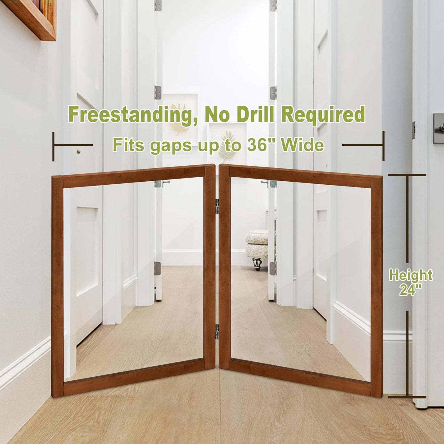 LZRS Clear Dog Gate for Indoor Use - Transparent Pet Fence with Solid Hardwood and Plastic Board, Stylish & Durable freestanding Pet Gate for Doorways, Stairs and Hallways-2 Panel Cherry