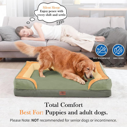 Comfort Expression Orthopedic Dog Bed for Extra Large Dogs 42x30 Inch, Waterproof Egg Crate Foam XL Pet Bed with Removable Bolsters, Dog Couch with Washable Cover & Non-Slip Bottom, Grey - Colors A