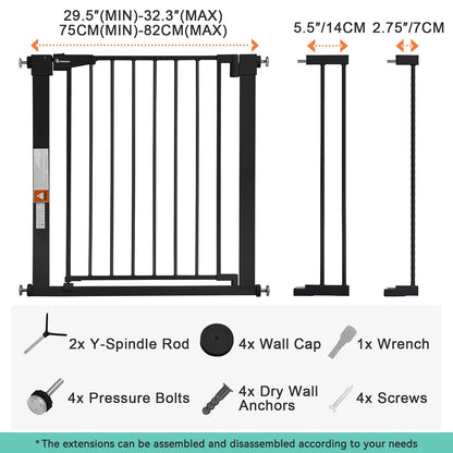 COMOMY 36" Extra Tall Baby Gate for Stairs and Doorways - Fits 29.5" to 48.8" Wide Openings, Auto Close Extra Wide Dog Gate for House, Pressure Mounted Easy Walk Through Pet With Door, Black