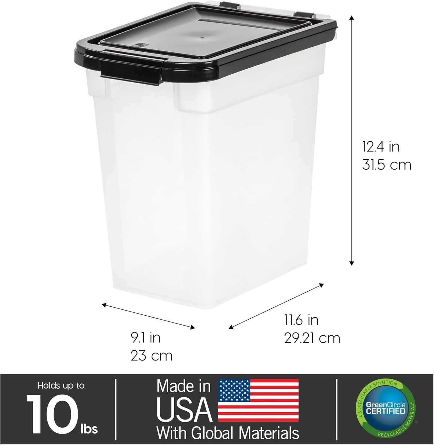 IRIS USA Airtight Dog Food Storage Container, Up to 30 lbs, Attachable Wheels, for Dog Cat Bird and other Pet Food Storage Bin, Keep Fresh, Easy Mobility, BPA Free, Black
