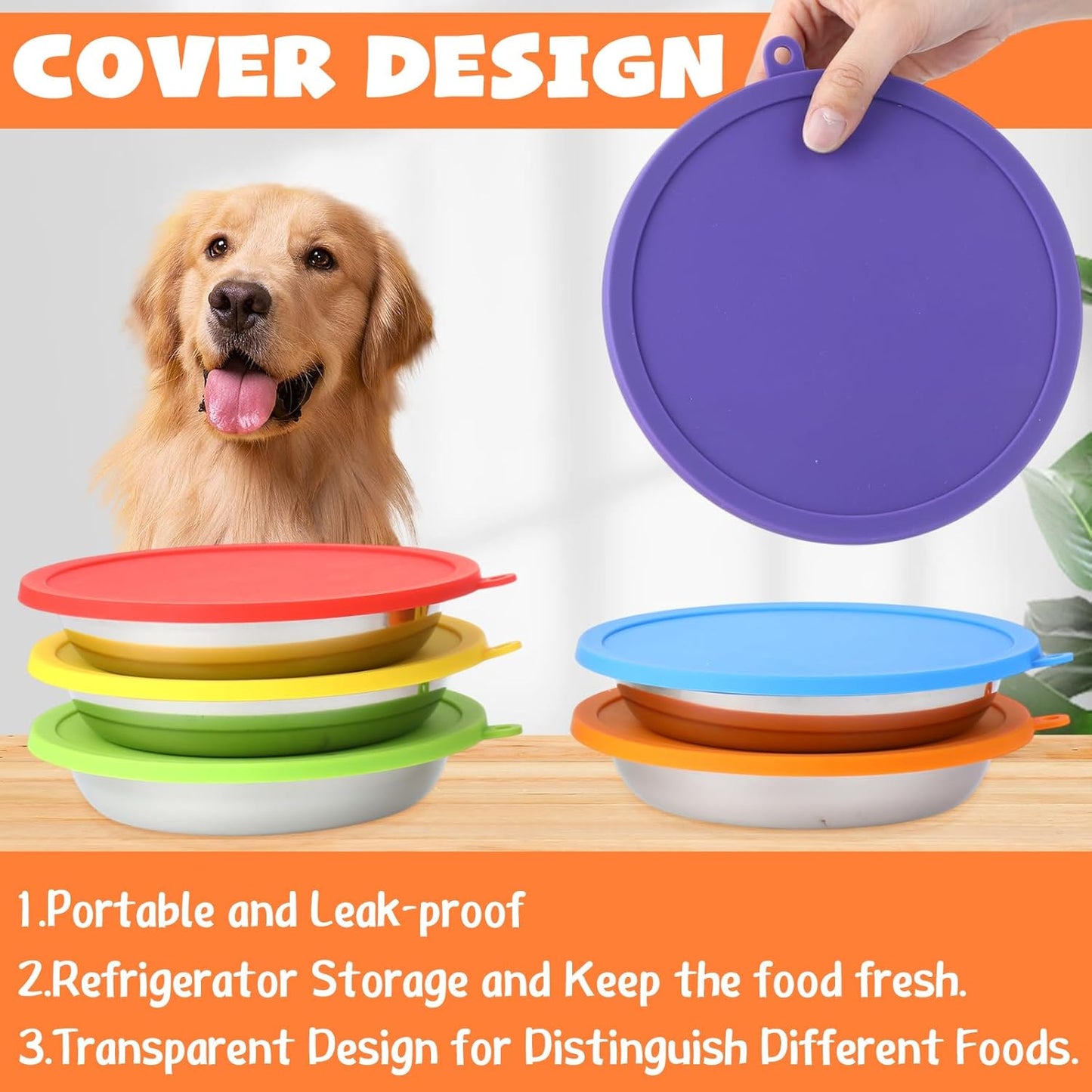 Patelai 4 Pcs Stainless Steel Dog Bowls with Silicone Lids Portable Food and Water Dishes for Pets Sealable Containers for 6.3" for Cats & Small Dogs (Red,Purple)