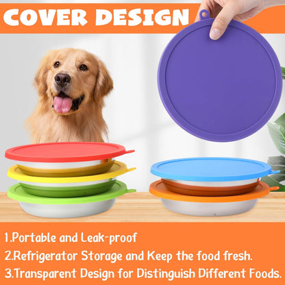 Patelai 4 Pcs Stainless Steel Dog Bowls with Silicone Lids Portable Food and Water Dishes for Pets Sealable Containers for 6.3" for Cats & Small Dogs (Red,Purple)