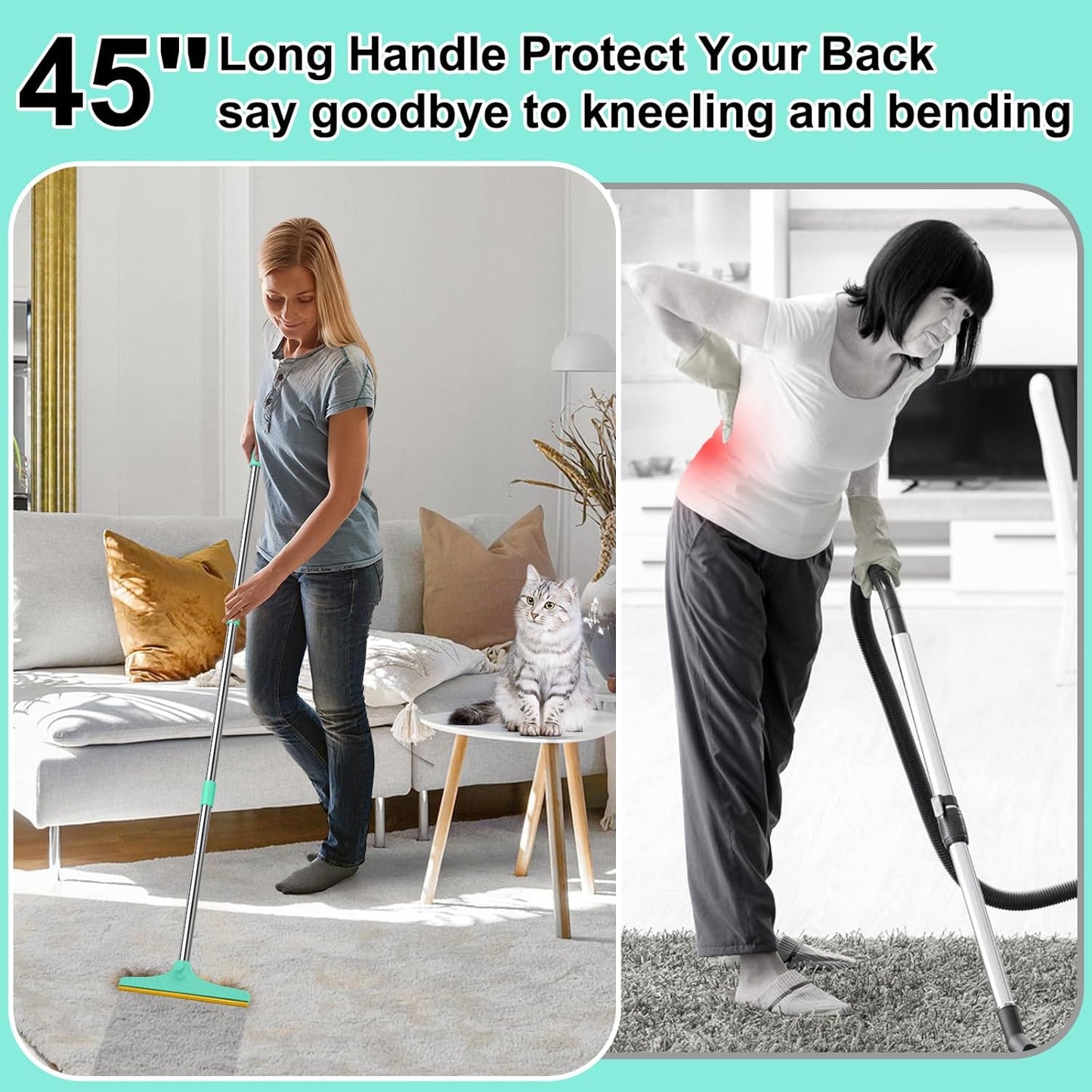 Carpet Rake for Pet Hair Removal - 60" Adjustable Long Handle Carpet Rake, 3 in 1 Reusable Pet Hair Removal Tool Kit, Cat Dog Fur Rakes Scraper Carpet Broom for Carpets, Rugs, Mats