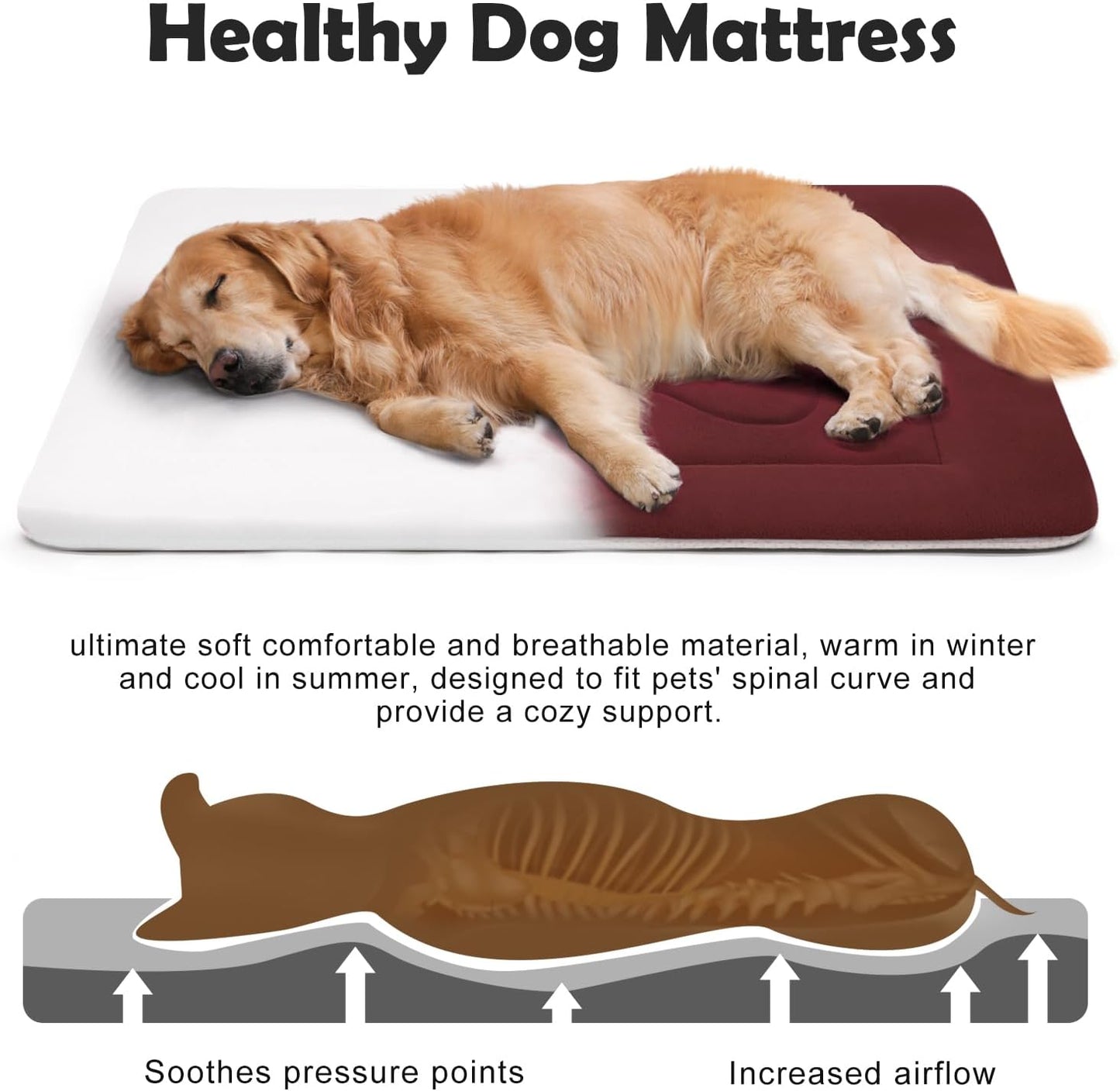 Large Dog Bed Soft Dog Crate Pad Mat 42 in Non-Slip Bottom Washable Dog Sleeping Mattress Pet Beds Cat Bed Kennel Pad, Dark Gray
