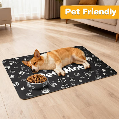 Pet Feeding Mat,Dog Cat Mat for Food and Water,Dog Bowl Waterproof Placemat with Rubber Backing,Absorbent Quick Dry Water Dispenser Mat for Pet（Dark Gray 12"×18"）