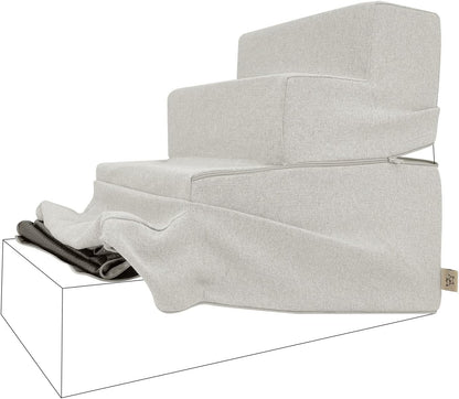 Best Pet Supplies Non-Slip Foam Dog Stair & Pet Ramp, Balanced Indoor Step Support - Foldable Stair, Ash Gray Linen,3-Step