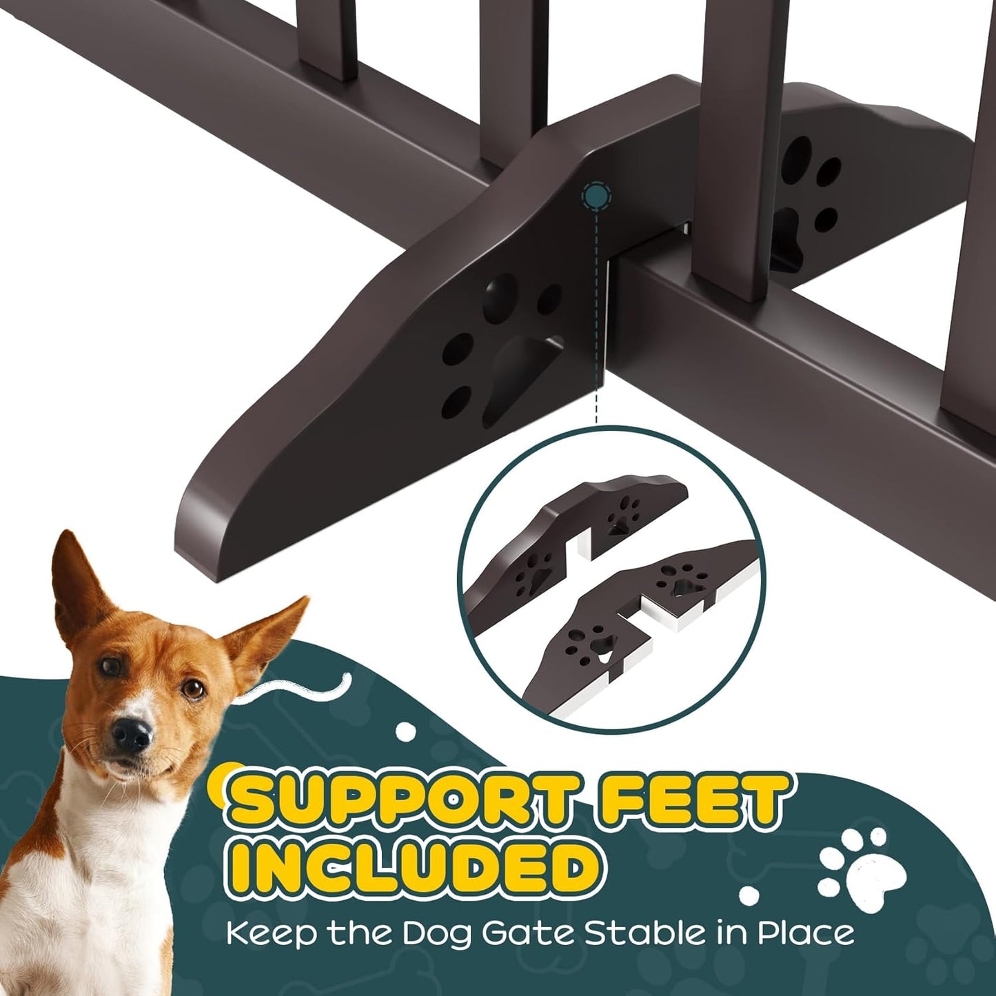Freestanding Dog Gates Indoor, 3-Panel Pet Gates with 2 Metal Stands and 360° Hinge, 24" H Foldable Dog Gate for Stairs, Doorway, Kitchen, Expands Up to 55" Fully Assembled - Black Walnut