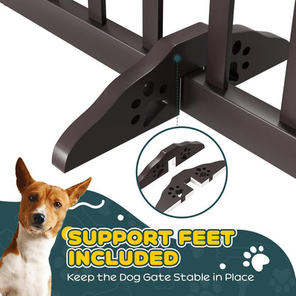 Freestanding Dog Gates Indoor, 3-Panel Pet Gates with 2 Metal Stands and 360° Hinge, 24" H Foldable Dog Gate for Stairs, Doorway, Kitchen, Expands Up to 55" Fully Assembled - Black Walnut